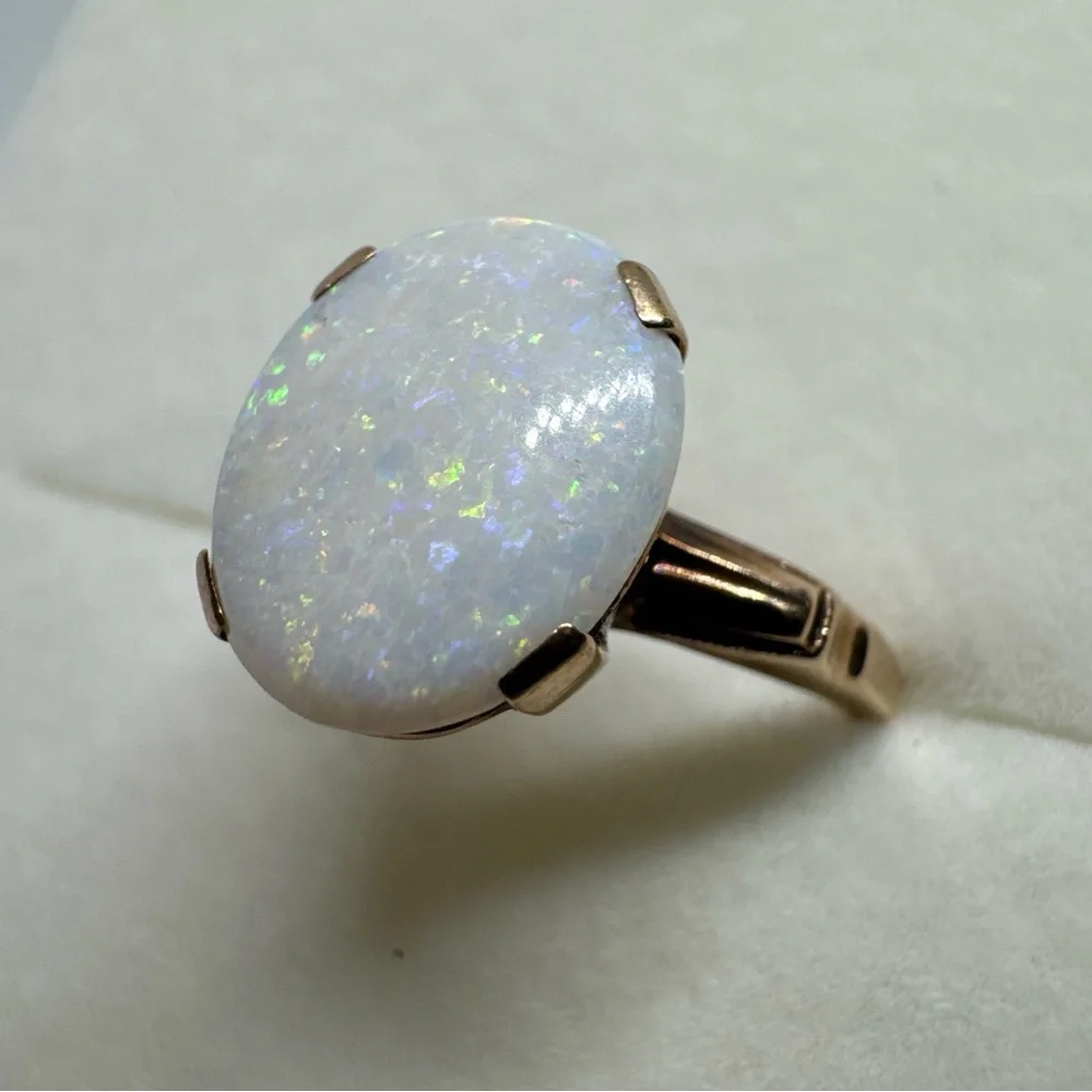 Vintage 10K Yellow Gold Opal Ring Size 6.25 Cocktail Heirloom Elegant Antique - Picture 5 of 14